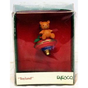 VTG 1989 Enesco Toyland Small Wonder Miniature Ornament Bear Spinning Top 566705